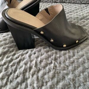 All Saints Black Leather Studded Block Heel Mules Size 7 New
